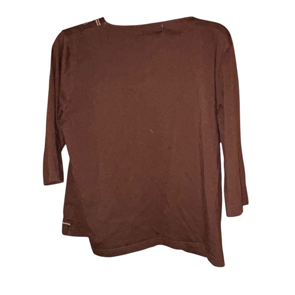 Shenanigans Brown‎ Embroidered Floral 3/4 Sleeve Knit Top Womens Large Boho - Picture 2 of 9